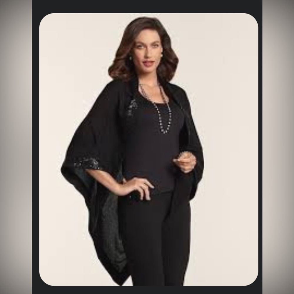 Chico’s Sequin Triangle Ruana Wrap Black